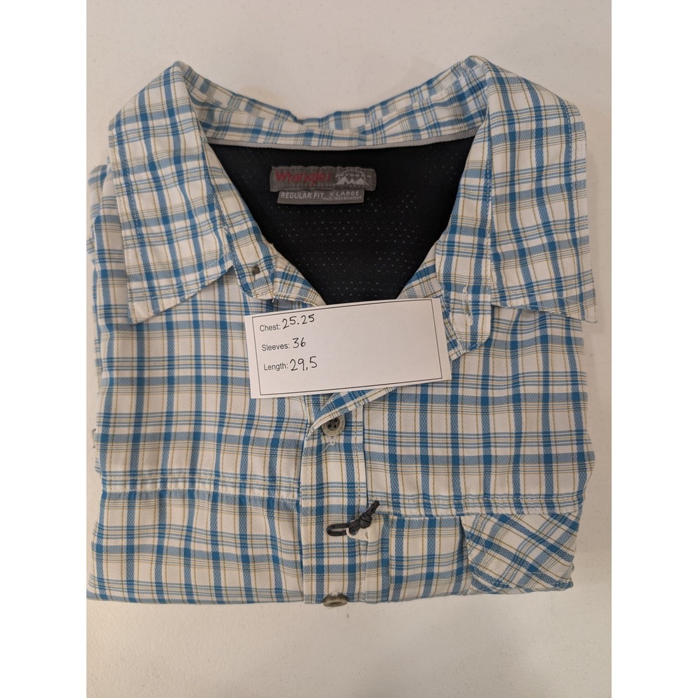 Wrangler Outdoor Blue Plaid Roll Sleeve Button Up Shirt Mens XL XLarge - Picture 8 of 8